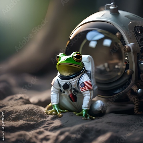 A frog wearing an astronaut suit and exploring the moon1 photo