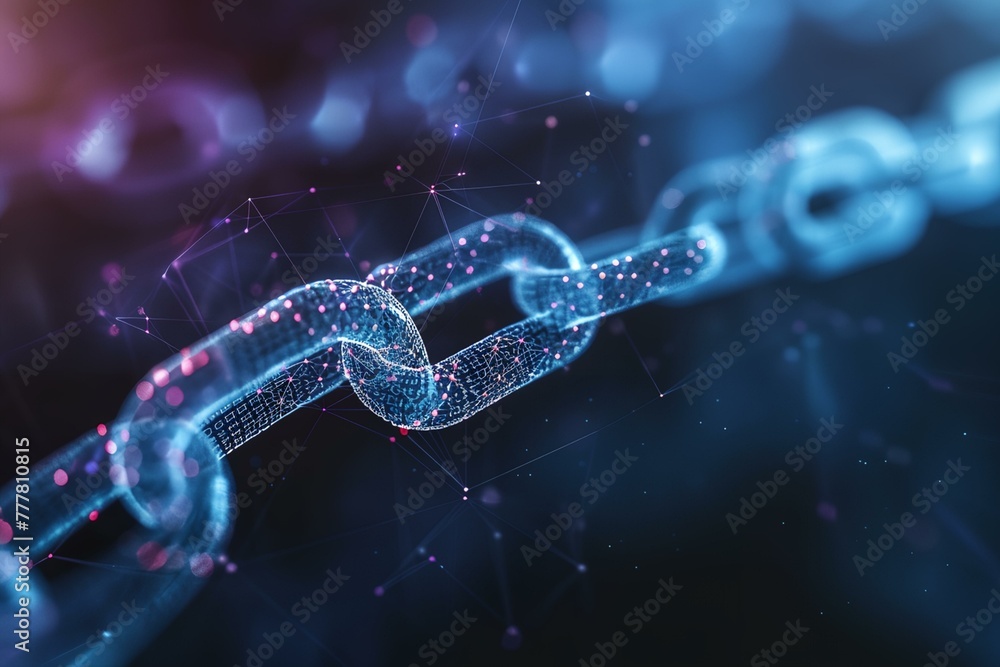 A chain of links is shown in a blue and purple color scheme A chain of links is shown in a blue and purple color scheme