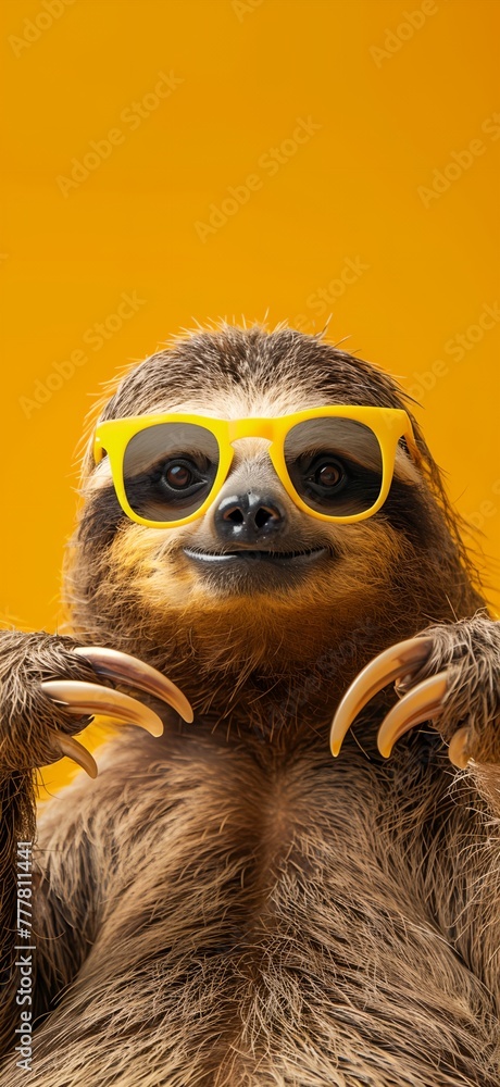 A sloth wearing sunglasses and smiling