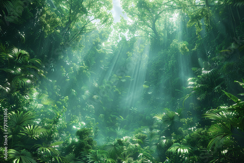 The lush emerald green of a forest canopy  teeming with life and vitality  enveloping visitors in a cocoon of natural splendor. Concept of verdant landscapes. Generative Ai.