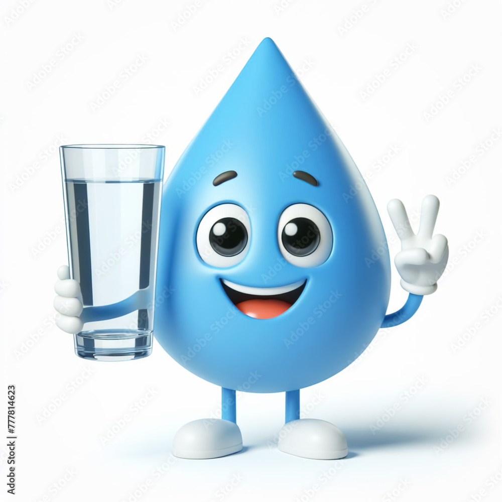 3D Water drop cartoon. Draws attention to climate change and water scarcity. World Water Day. AI generated 3D Water drop cartoon. Draws attention to climate change and water scarcity. World Water Day. AI generated