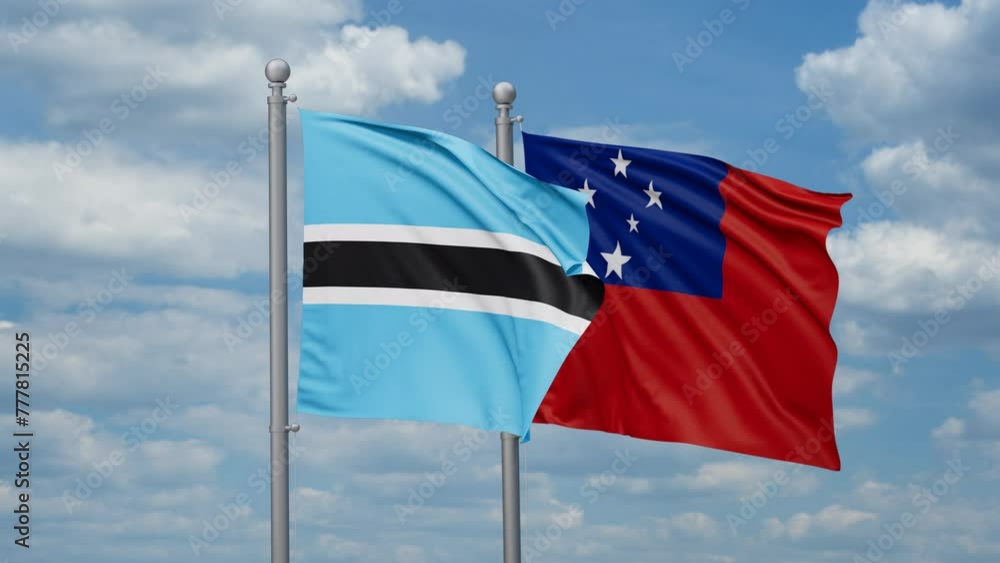 Samoa and Botswana two flags waving together, looped video, two country cooperation concept Samoa and Botswana two flags waving together, looped video, two country cooperation concept