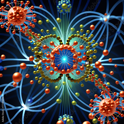 A complex network of interconnected quantum particles.
