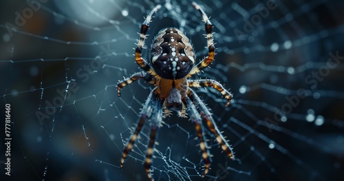 Intense Close-Up of a Spooky Spider Dangling in Darkness