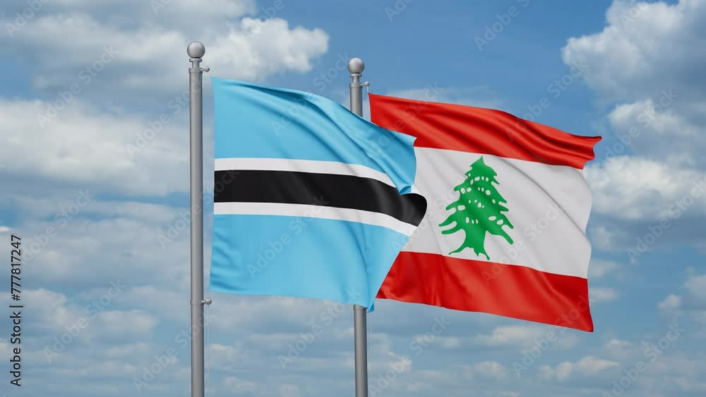 Lebanon and Botswana two flags waving together, looped video, two country cooperation concept Lebanon and Botswana two flags waving together, looped video, two country cooperation concept