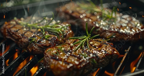 Thick Cut Beef Steaks Charring on the Barbecue