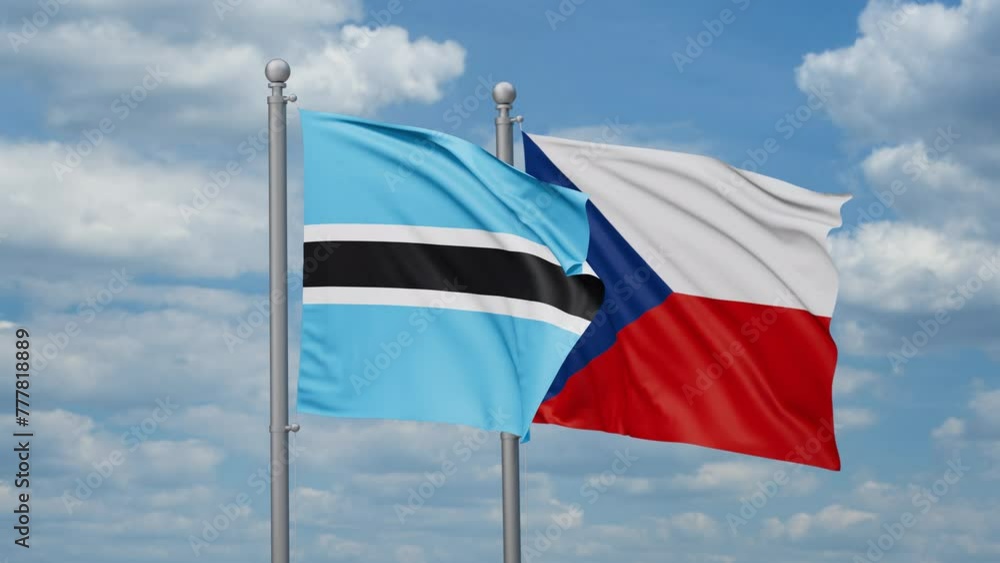 Czech Republic and Botswana two flags waving together, looped video, two country relations concept Czech Republic and Botswana two flags waving together, looped video, two country relations concept