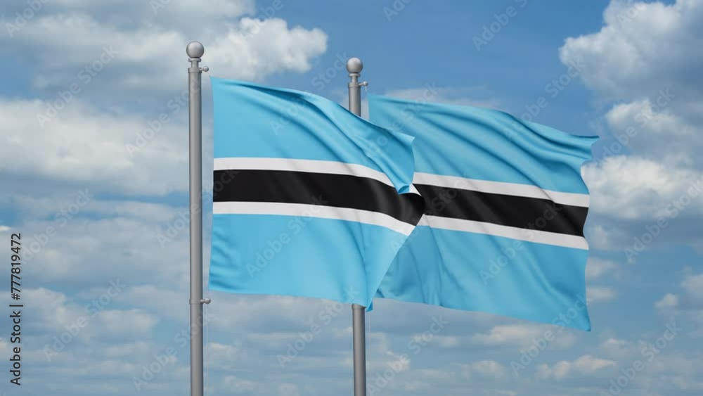 Botswana two flags waving together, looped video, two country relations concept Botswana two flags waving together, looped video, two country relations concept