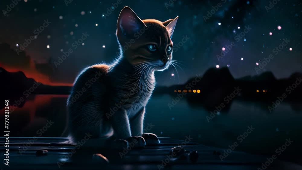 Abyssinian Cat Sitting on Ledge Observing Sky Generative AI Stock ビデオ ...