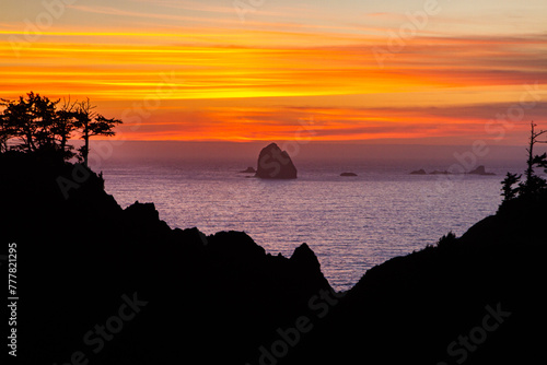 Brookings Oregon Solitary Sea Stack Sunset photo