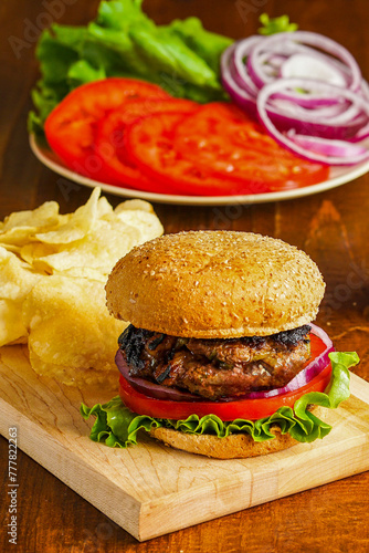 Hamburger with lettuce and tomato
