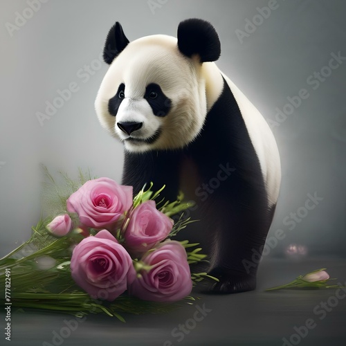 A panda holding a bouquet of flowers for Mother's Day4 photo