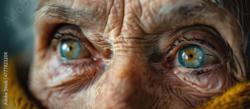 Wrinkles Around the Eyes A Testament to Lifetime of Laughter and Tears in an Elderly Portrait photo