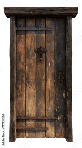 rustic old weathered wooden door design isolated on white background