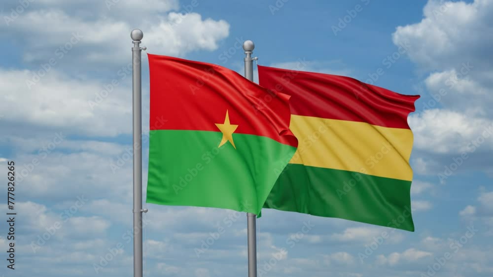 Bolivia and Burkina Faso two flags waving together, looped video, two country relations concept Bolivia and Burkina Faso two flags waving together, looped video, two country relations concept