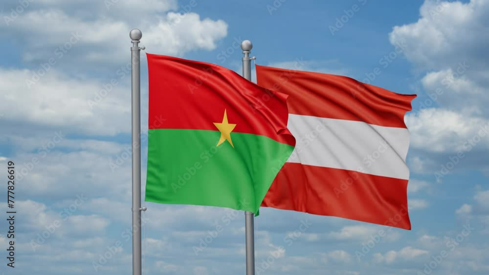 Austria and Burkina Faso two flags waving together, looped video, two country relations concept Austria and Burkina Faso two flags waving together, looped video, two country relations concept