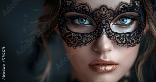 Mysterious Woman Adorned with Lace Mask