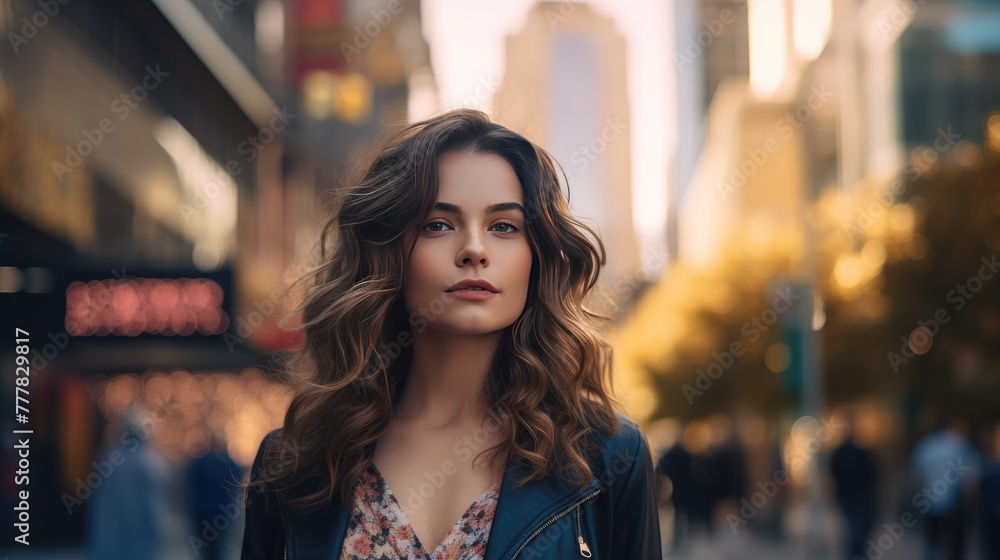 Portrait of Young Woman in Urban Fashion with Long Brown Hair Portrait of Young Woman in Urban Fashion with Long Brown Hair