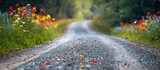 Tranquil Charm of a Bokeh Blurstyle Country Road Adorned with Blooming Wildflowers