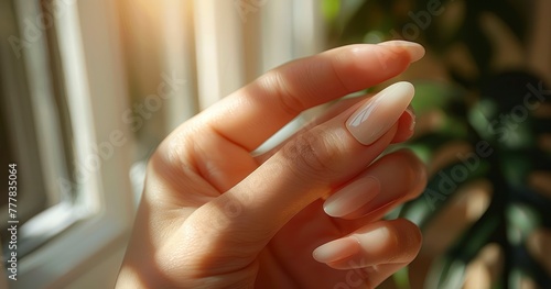 Model Woman Flaunting French Shellac Manicure for Flawless Hand Care © lander