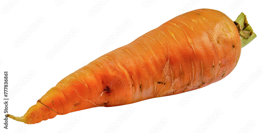 A carrot is shown in its natural state, with a green stem, cut out - stock png. A carrot is shown in its natural state, with a green stem, cut out - stock png.
