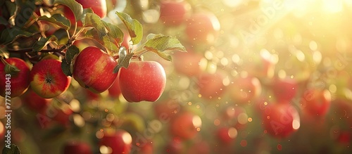 Sunlit Orchard A Bokeh Blur Scene Brimming with Ripe Apples