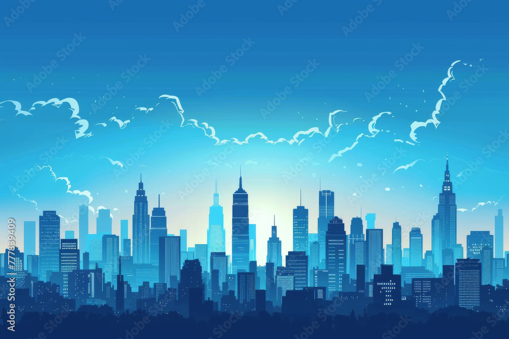 City skyline vector illustration. Urban landscape. Blue city silhouette. 