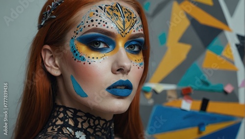 Beautiful girl with art colorful make-up and notes