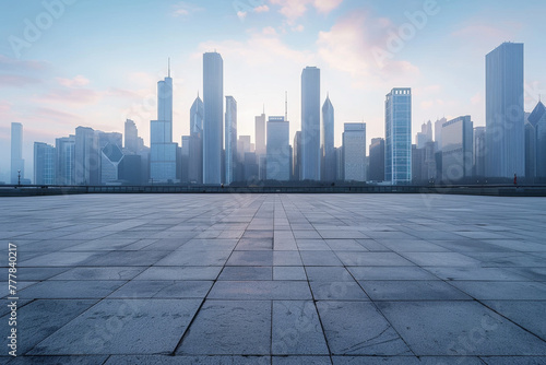 Empty square floor and city skyline with building background © imlane