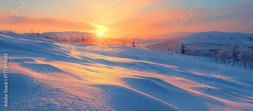 SnowCovered Hills Bask in the Peaceful Sunsets Bokeh Light © Sittichok