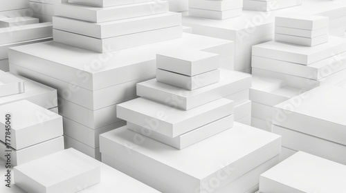 A 3D rendering of a maze constructed from uniform white blocks creating a minimalist geometric pattern on a white background.