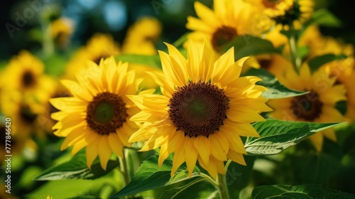 yellow sunflowers on a green leaf background