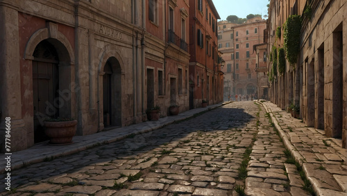 old cobblestone Roman street in the past or modern times