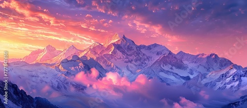 Breathtaking Bokeh Sunset Illuminates SnowCovered Mountains with Radiant Hues
