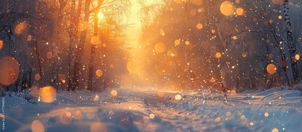 Breathtaking Sunset Painting a SnowCovered Forest in Warm Inviting Light
