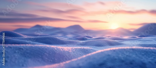 Tranquil Sunset Bokeh SnowCovered Hills Bathed in the Last Light of Day