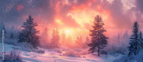 Breathtaking Bokeh Sunset Paints SnowCovered Trees with Fiery Hues