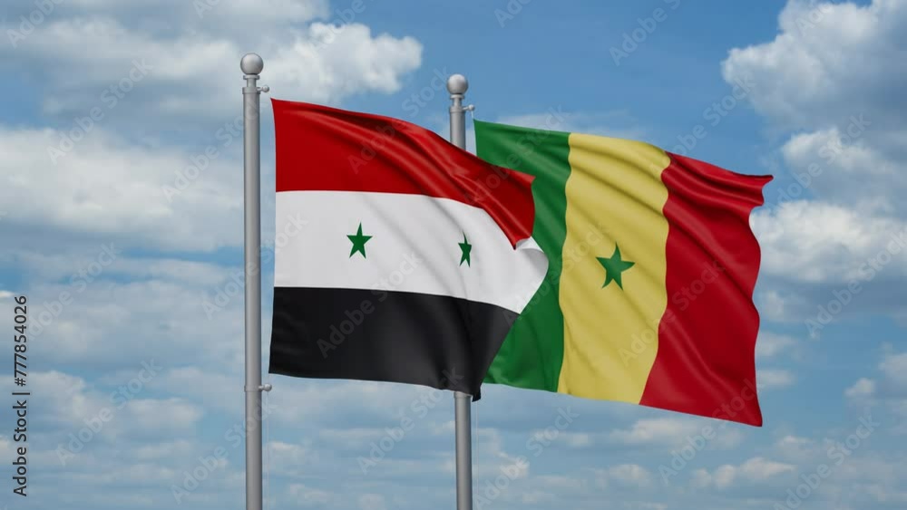 Republic of Senegal and Syrian two flags waving together, looped video, two country cooperation concept Republic of Senegal and Syrian two flags waving together, looped video, two country cooperation concept