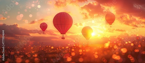 Dreamy D Clay Sunset with Hot Air Balloons Drifting Across the Colored Sky