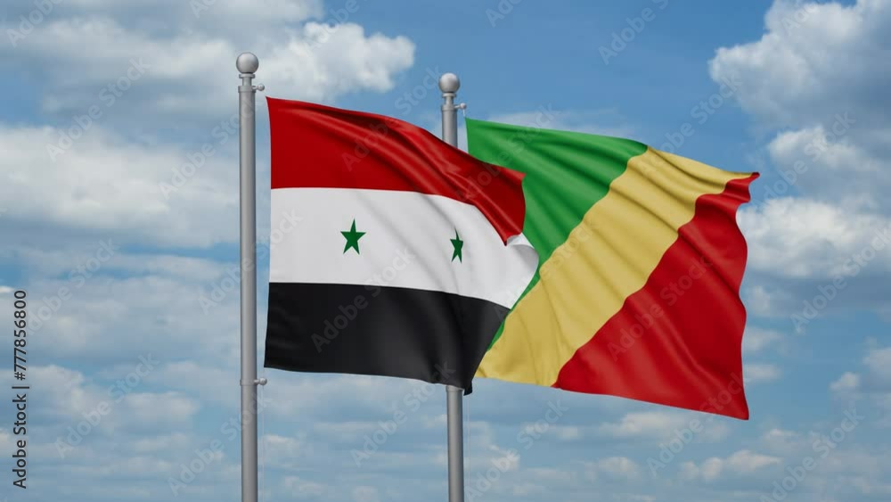 Republic of the Congo and Syrian two flags waving together, looped video, two country relations concept Republic of the Congo and Syrian two flags waving together, looped video, two country relations concept