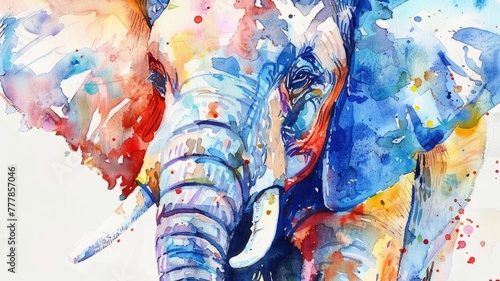 Colorful watercolor painting of an elephant - Vibrant watercolor painting captures the majestic beauty of an elephant  splashes of colors add a modern twist