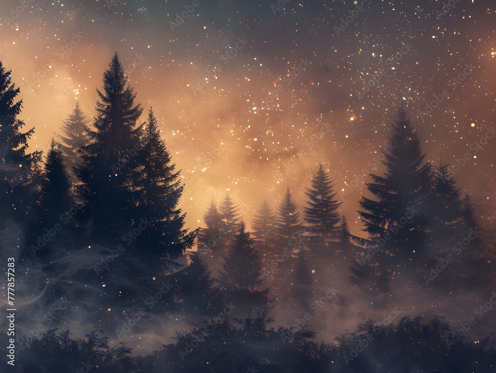 A forest with trees and a sky full of stars A forest with trees and a sky full of stars
