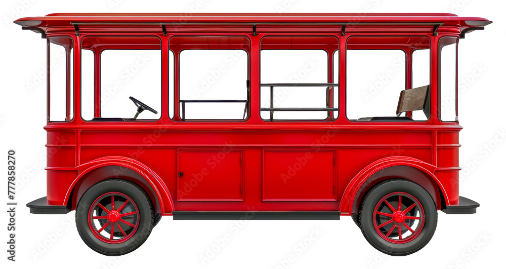 A red vintage bus, cut out - stock png. - obrazy, fototapety, plakaty 