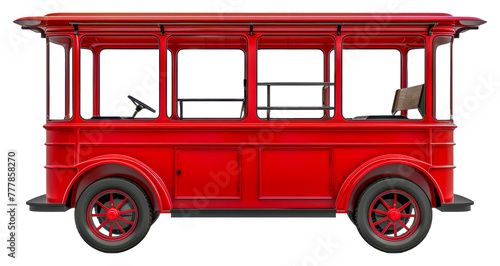 A red vintage bus, cut out - stock png.