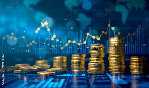 economy gold coin with business graph finance chart diagram background.