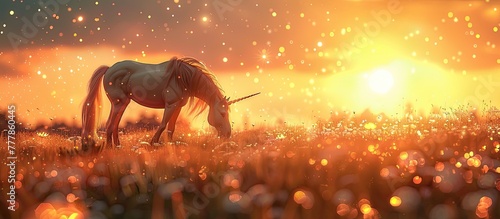 Radiant D Clay Sunset A Unicorn Grazes in a Starlit Meadow