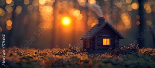 Tranquil D Clay Sunset A Cozy Cabin Nestled in the Calm of the Woods © Sittichok