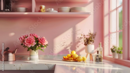 Home mock up, cozy modern kitchen interior background, 3d render © Mentari