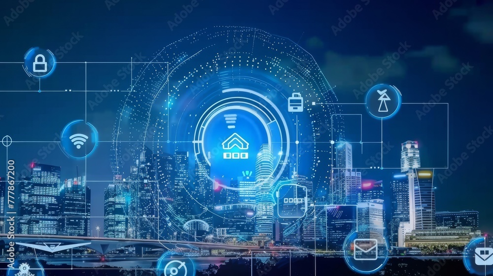 Smart city and hologram Internet of Things concept Smart city and hologram Internet of Things concept