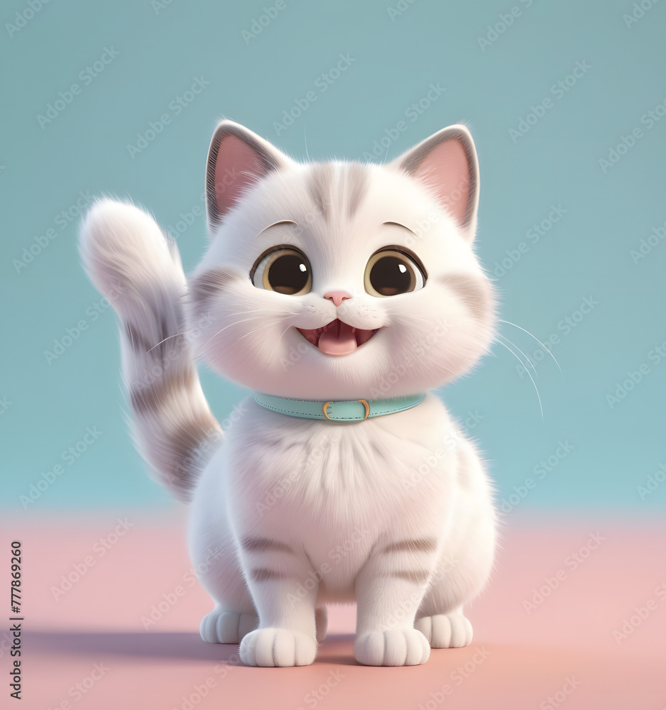 A delightful 3D rendering of an adorable, chubby, and fluffy cat with a beaming smile, radiating charm and cuteness. A delightful 3D rendering of an adorable, chubby, and fluffy cat with a beaming smile, radiating charm and cuteness.